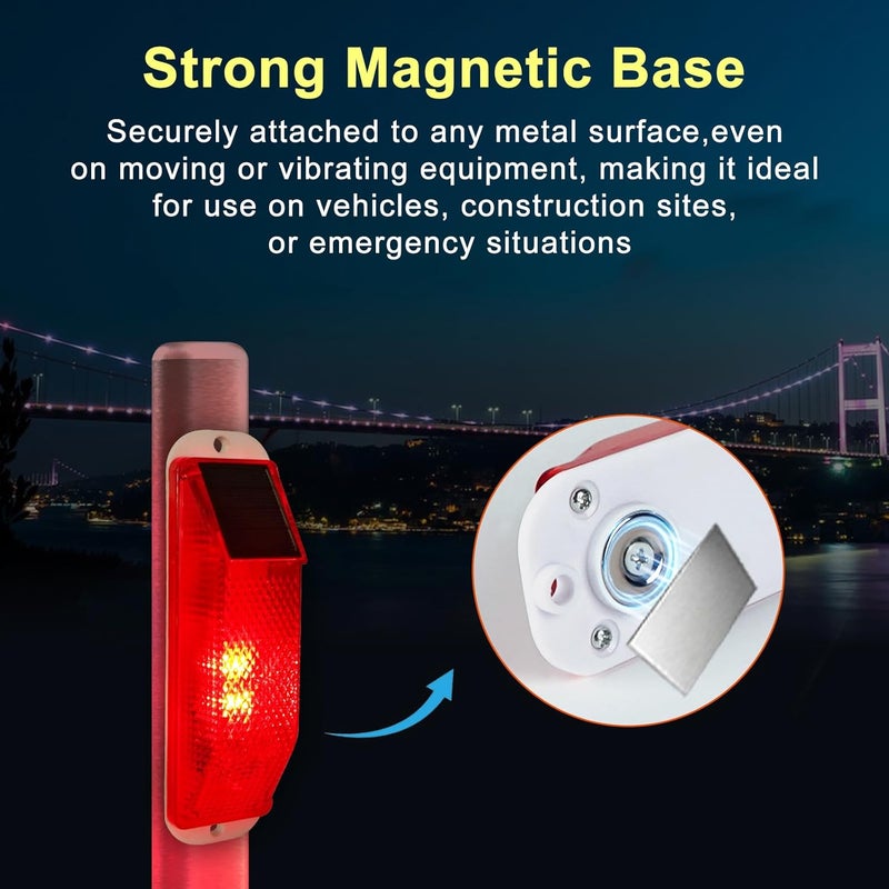 Aolyty Solar Warning Lights, Bright Solar Strobe Lamp Strong Magnetic Base, Waterproof LED Beacon Safety Light Outdoor 4 Pack for Vehicle, Construction Site, Barricade, Driveway, Dock (Red) - Image 2